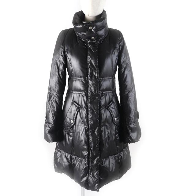 美品★BURBERRY BLUE LABEL バーバリーブルーレーベル FRF03-620-09 ロゴボタン付 裏地チェック柄 スタンドカラー ダウンコート 黒 40