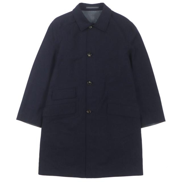 未使用品▼KIRED キーレッド ウール100% ロゴ入りボタン リバーシブル ステンカラーコート ネイビー グレー 48 イタリア製 正規品 メンズ