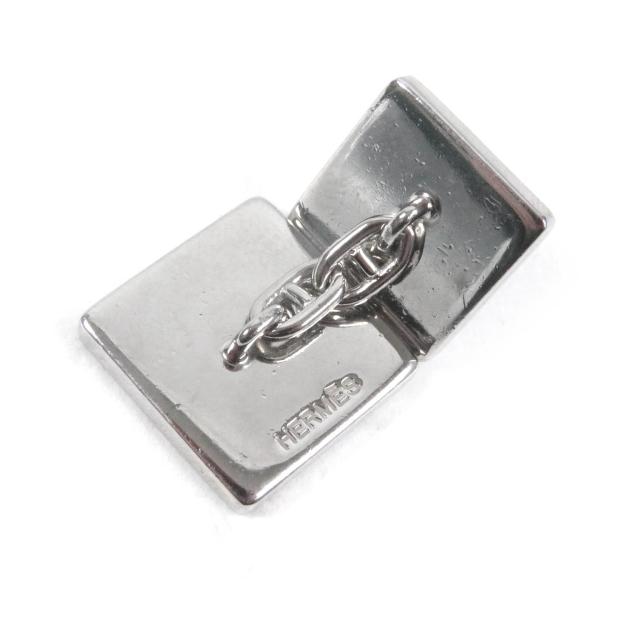 美品□HERMES エルメス シェブロンストライプ スクエア型 シェーヌダンク カフスボタン カフリンクス シルバー レッド メンズ ビジネス◎_3