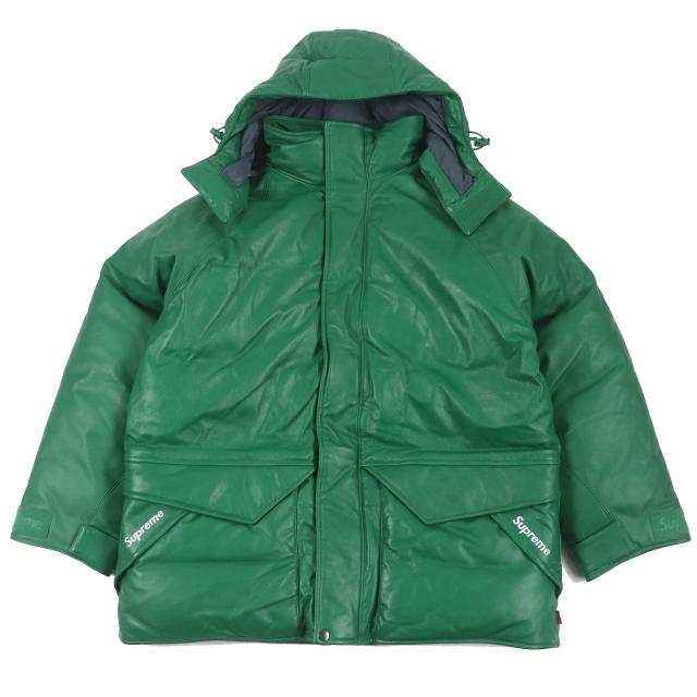 美品□Supreme シュプリーム 23SS Leather 700-Fill Down Parka 羊革 GORE-TEX フーデッド レザーダウンジャケット グリーン S 正規品
