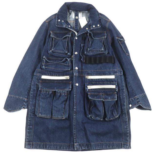 未使用品▼Sacai サカイ 23AW 23-03158M Denim Blouson Coat フード入り ZIPUP デニムブルゾン コート ブルー 1 日本製 正規品 メンズ