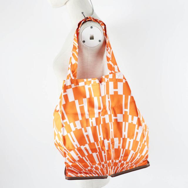 極美品◎HERMES エルメス シルキーポップ シルバー金具 ブッフルスキッパー シルク エコバッグ ブラウン オレンジ 箱・保存袋付き 仏製 エコバッグ
