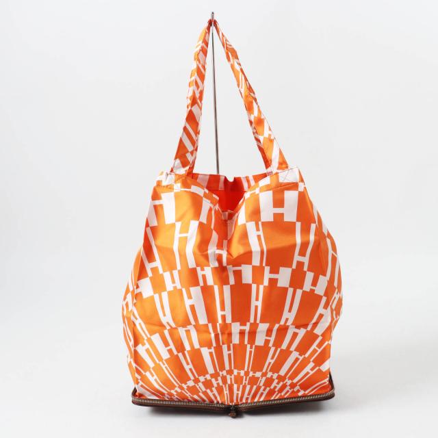 極美品◎HERMES エルメス シルキーポップ シルバー金具 ブッフルスキッパー シルク エコバッグ ブラウン オレンジ 箱・保存袋付き 仏製 エコバッグ