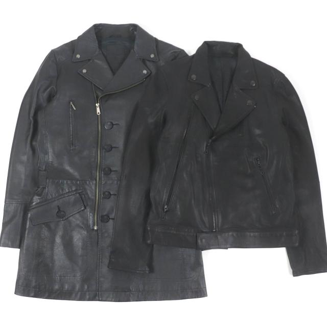 美品□Roen semanticdesign ロエン セマンティックデザイン スカルロゴ レザー チェスターコート ダブルライダース 二点セット LL 正規品