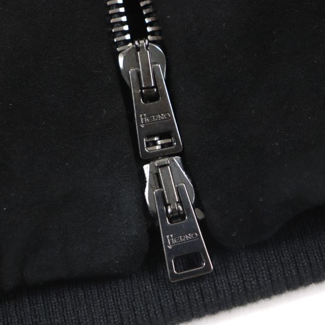 美品▼HERNO Resort ヘルノ リゾート 20SS PL002UR ヤギ革 レザー ロゴプレート・フード付き ZIPUP 中綿 ジャケット 44 正規品 メンズ_5