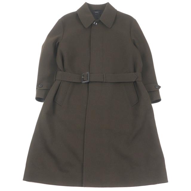 極美品□TOM FORD トムフォード レザーディティール フライフロント ベルテッド ステンカラーコート カーキ 52 イタリア製 正規品 メンズ