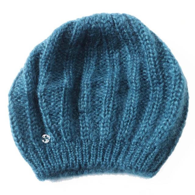 未使用品◎GUCCI グッチ 331985 モヘア シルク インターロッキングG金具 ニットベレー帽／ニットキャップ ブルー系 シルバー金具 L 正規品