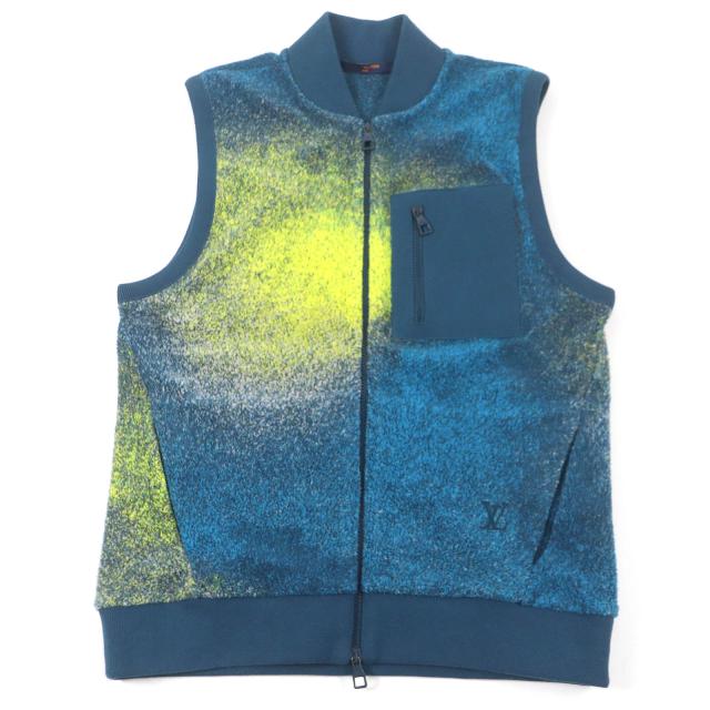 未使用品□LOUIS VUITTON ルイヴィトン 22AW LV グラデーション ロゴ刺繍 ジップアップ フリースベスト ブルー XS イタリア製 正規品