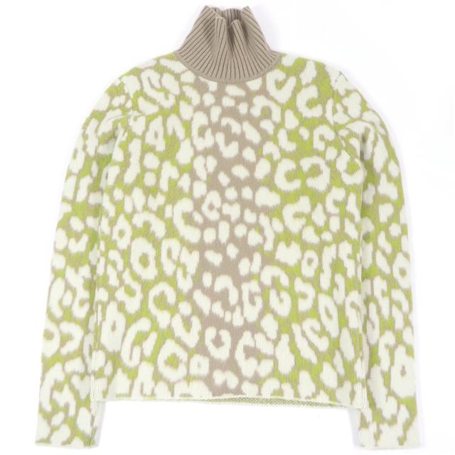 未使用品□DIOR ディオール オム 213M638AT426 カシミヤ レオパード 総柄 ハイネック セーター ブラウン グリーン XS イタリア製 正規品