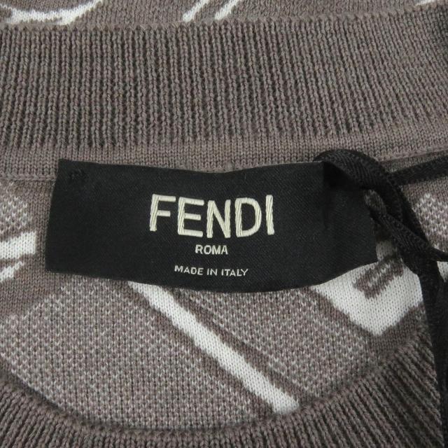 未使用品□FENDI フェンディ 2022年製 FZX061 ウール FFロゴ チェーン 総柄 クルーネック セーター ブラウン 44 イタリア製 正規品_4