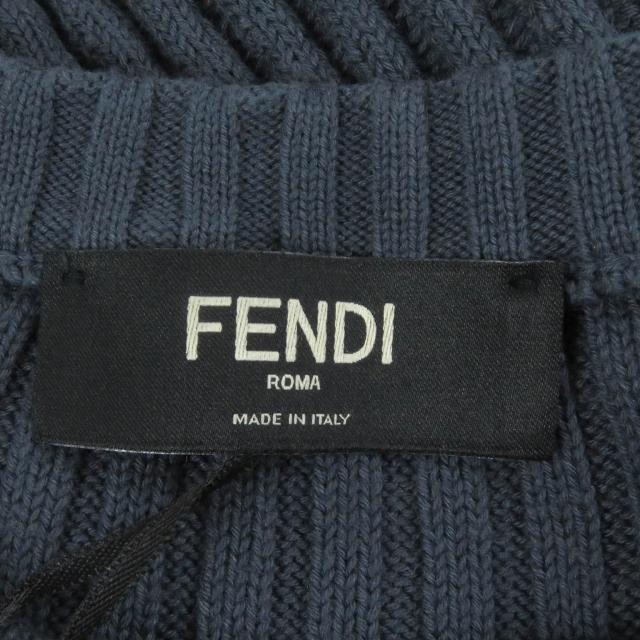 未使用品□FENDI フェンディ 2021年製 FZX036 カシミヤ混 FFロゴ ポケット リブニット セーター ブルーグレー 50 イタリア製 正規品_5