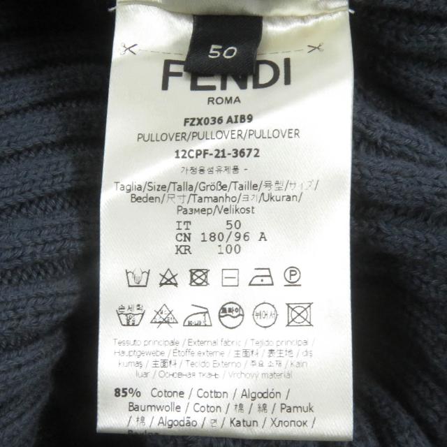 未使用品□FENDI フェンディ 2021年製 FZX036 カシミヤ混 FFロゴ ポケット リブニット セーター ブルーグレー 50 イタリア製 正規品_6