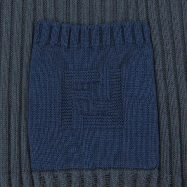 未使用品□FENDI フェンディ 2021年製 FZX036 カシミヤ混 FFロゴ ポケット リブニット セーター ブルーグレー 50 イタリア製 正規品_3