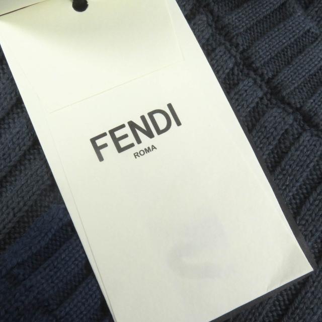 未使用品□FENDI フェンディ 2021年製 FZX036 カシミヤ混 FFロゴ ポケット リブニット セーター ブルーグレー 50 イタリア製 正規品_9
