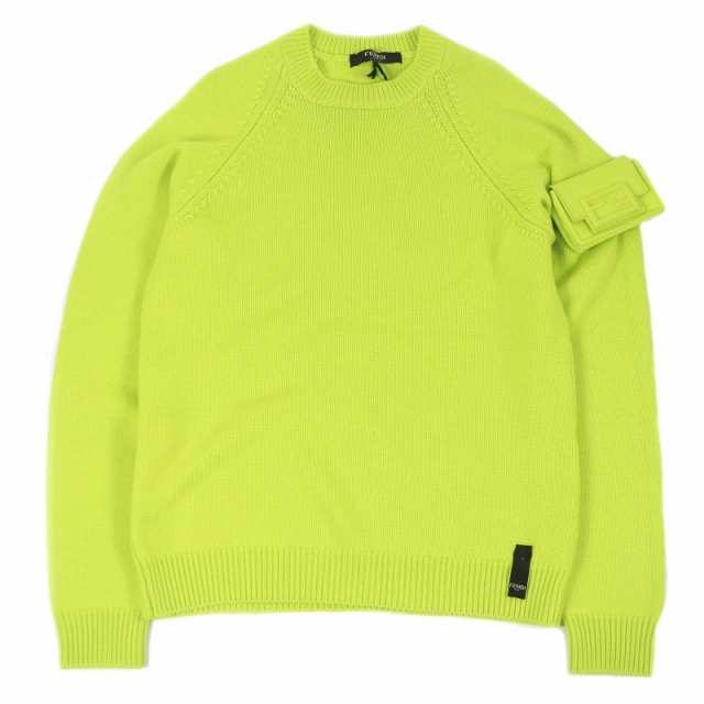 未使用品□FENDI フェンディ 2022年製 FZX123 バゲットバッグ付き クルーネック ニット セーター ライムグリーン 46 イタリア製 正規品