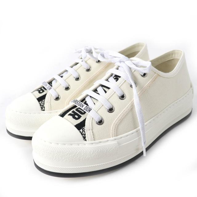 美品△Christian Dior クリスチャンディオール Walk’n’Dior ジャガードロゴ キャンバス ローカットスニーカー アイボリー 38 イタリア製