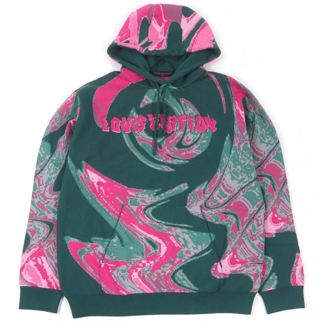 極美品□LOUIS VUITTON ルイヴィトン 2023年製 コットン グラフィックロゴ プルオーバー パーカー グリーン XL イタリア製 正規品 メンズ