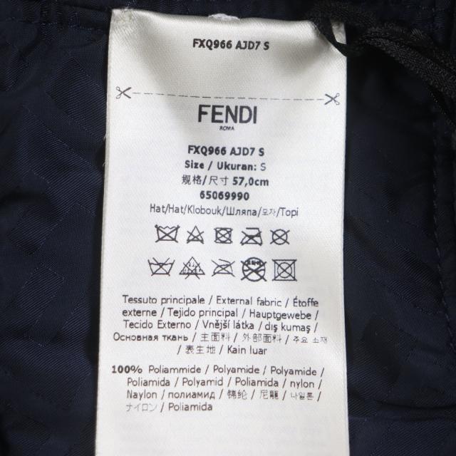 未使用品▼FENDI フェンディ FXQ966 FFロゴ ズッカ スター リバーシブル 帽子 バケットハット ネイビー 保存袋付き 正規品 メンズ