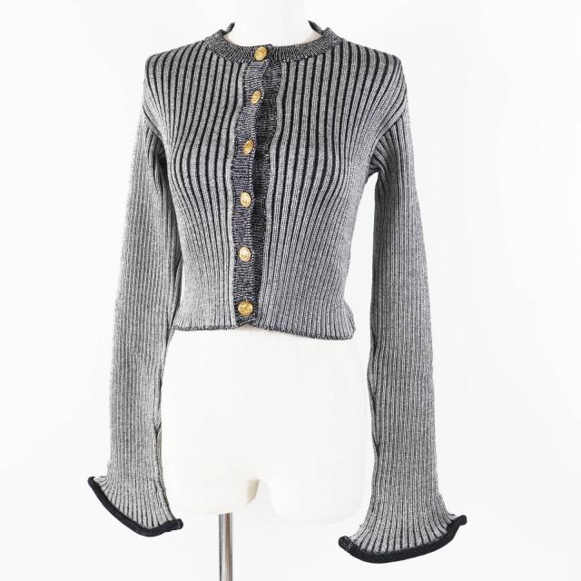 極美品◎LOUIS VUITTON ルイヴィトン 22SS トランペットスリーブ カーディガン ブラック グレー M 箱付き イタリア製 正規品 レディース 60,500円