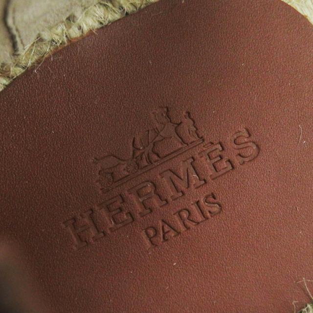 未使用品◎HERMES エルメス インディリッツォ NOISETTE GOLD ヴァンキャトル・フォーブル パッチ カーフ トワルアッシュ スリッポン 37_8
