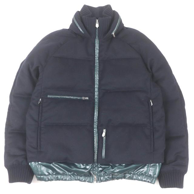 極美品□HERMES エルメス 2022年製 カシミヤ100％ フード入り ドッキングデザイン ダウンジャケット ネイビー 46 フランス製 正規品