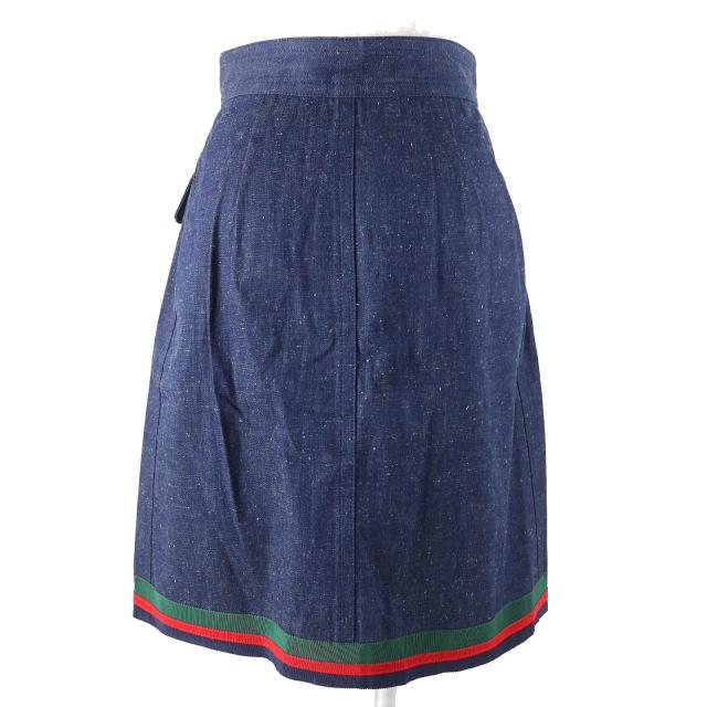 極美品△GUCCI グッチ 521009 ウェブライン GGロゴボタン ラビット刺繍 デニム スカート インディゴブルー 38 伊製 正規品 レディース_2