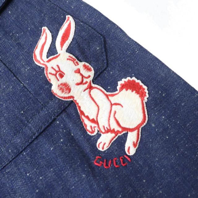 極美品△GUCCI グッチ 521009 ウェブライン GGロゴボタン ラビット刺繍 デニム スカート インディゴブルー 38 伊製 正規品 レディース_5