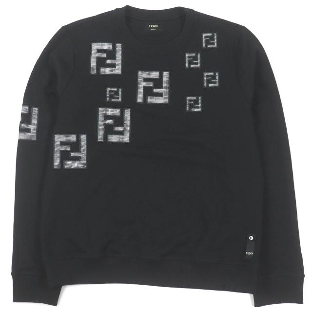 極美品□FENDI フェンディ FY0178 コットン100％ FFロゴ ズッカ ワッペン トレーナー スウェット ブラック S イタリア製 正規品 メンズ
