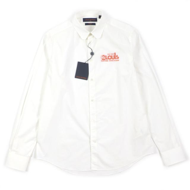 極美品▼ルイヴィトン 19AW REGULAR FIT Virgil Abloh ヴァージル アブロー ロゴプリント ロングスリーブ 長袖シャツ XL 正規品 メンズΩ