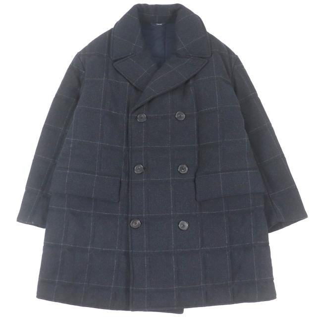 極美品□HERMES エルメス 23AW カシミヤ混 ウィンドウペン 中綿入り ダブルブレストコート ダークグレー 50 イタリア製 正規品 メンズ