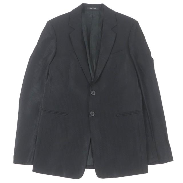 美品□EMPORIO ARMANI エンポリオ アルマーニ ウール 黒タグ 総柄 シングル テーラードジャケット ブラック 46 イタリア製 正規品 メンズ
