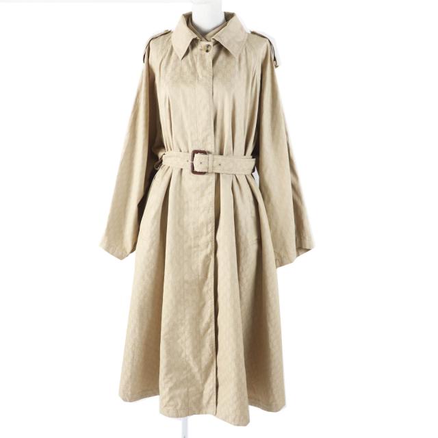極美品◎GUCCI グッチ 2024年製 771441 GG柄 ベルト付き ワイドスリーブ オーバーシルエット ロング シングルトレンチコート ベージュ 40