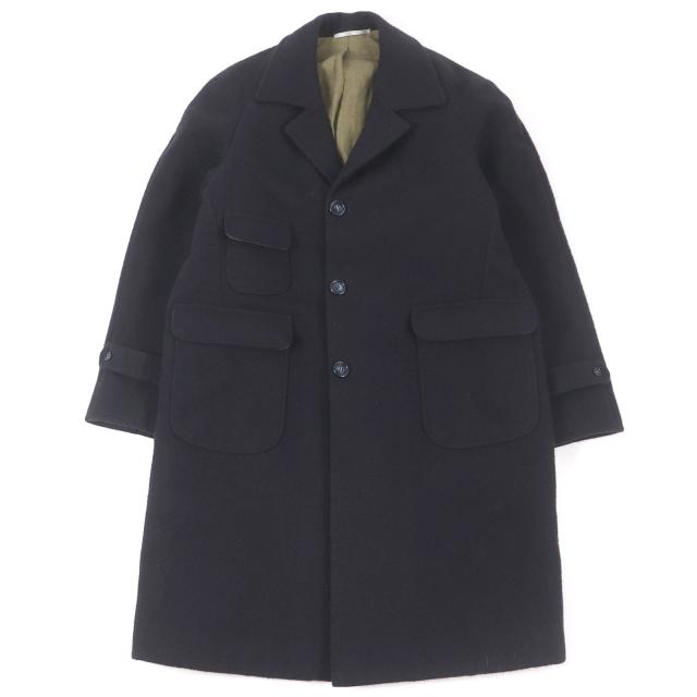 美品□SARTORIA LAZZARIN サルトリアラッザリン ウール 裏リネン チェスターコート ダークネイビー Lサイズ相当 イタリア製 正規品