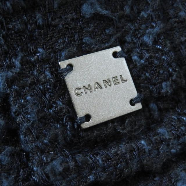 美品◎CHANEL シャネル 01P P17613 ウール コットン ロゴプレート ひざ丈 ツイードスカート ネイビー ブラック 40 フランス製 レディース_5