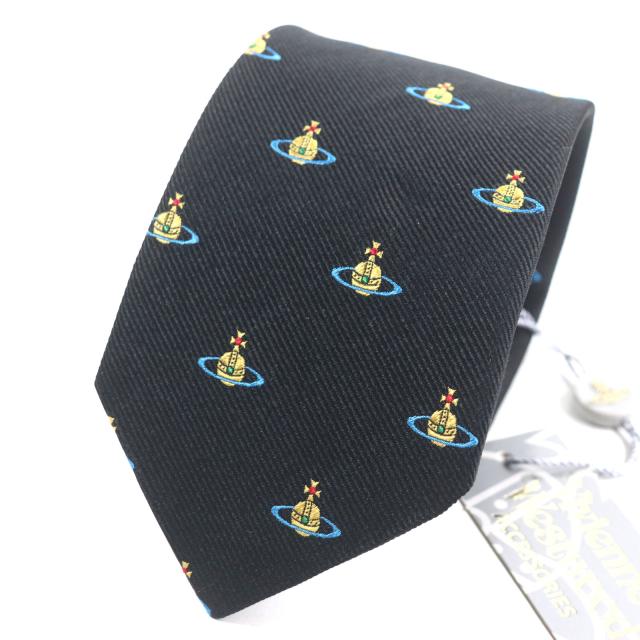 ヴィヴィアンウエストウッド ネクタイ オーブ ネイビー ロゴ 総柄