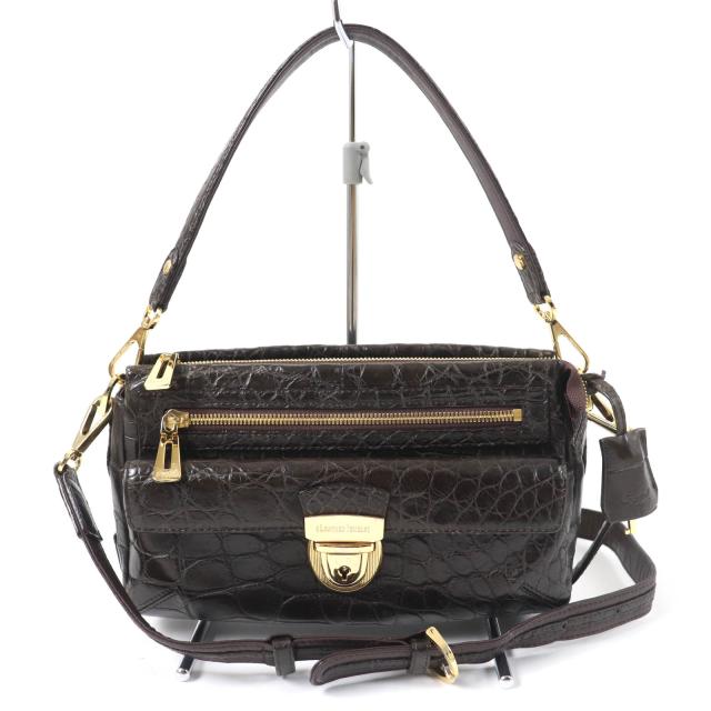 美品☆LEATHER JEWELS レザージュエルズ JRAタグ付 クリスタル クロコダイルレザー 2WAY ハンド ショルダーバッグ ダークブラウン