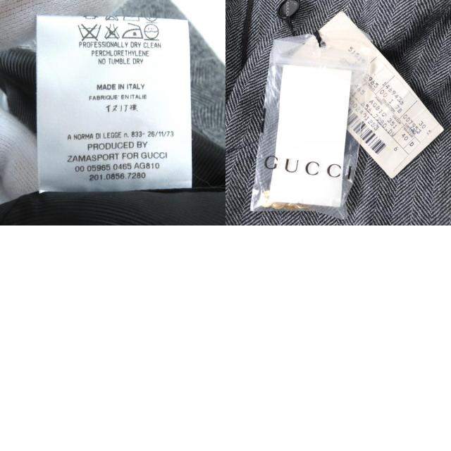 未使用品△GUCCI グッチ ヴィンテージ 2000年製 ウール100% トムフォード期 レザーベルト付 ヘリンボーン柄 スラックス パンツ 40 伊製_9