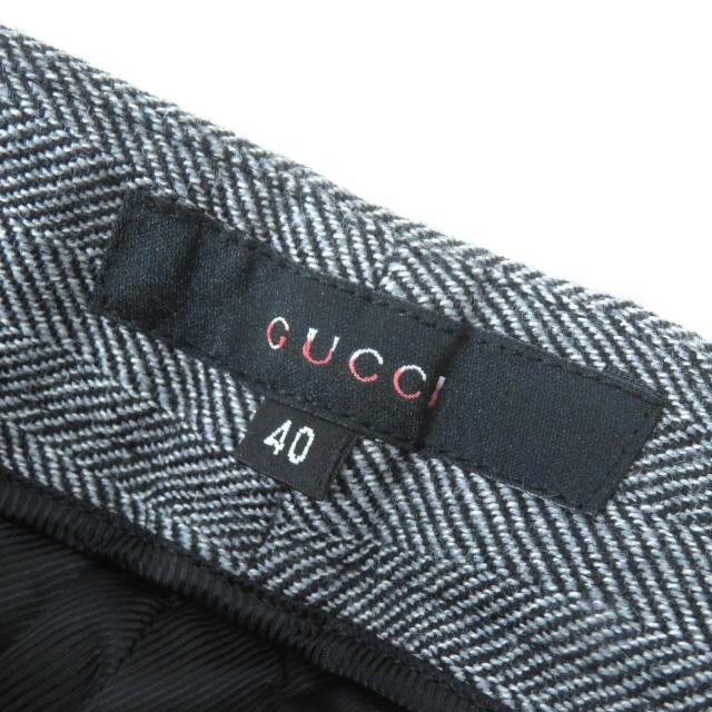 未使用品△GUCCI グッチ ヴィンテージ 2000年製 ウール100% トムフォード期 レザーベルト付 ヘリンボーン柄 スラックス パンツ 40 伊製_7
