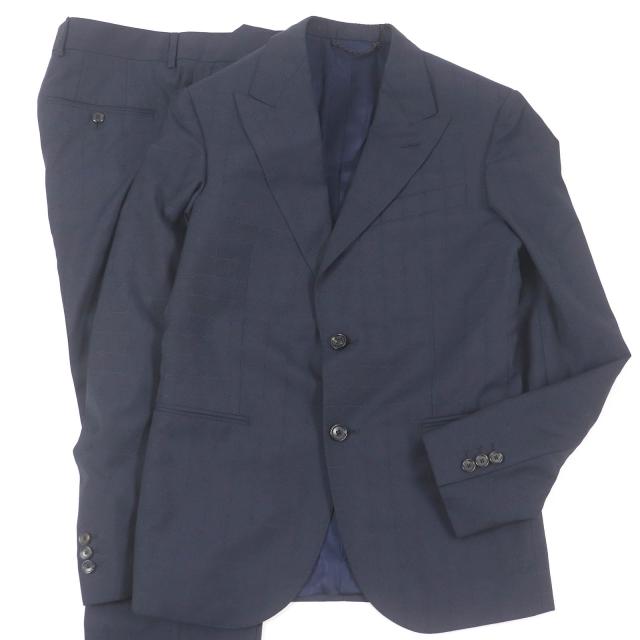 未使用品□LOUIS VUITTON ルイヴィトン 2022年製 PONT NUEF FIT LVロゴ 総柄 ピークドラペル シングルスーツ 紺 44 イタリア製 正規品