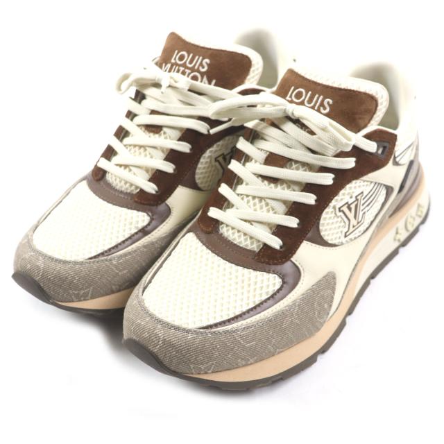 極美品▼LOUIS VUITTON ルイヴィトン 1ACVEF ランアウェイライン スウェード レザー スニーカー ブラウン ベージュ 8 保存袋付き メンズ