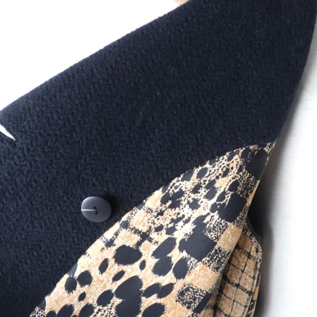 美品★LEONARD FASHION レオナール ファッション 0368392 襟ミンク ロゴボタン付 ダブルブレスト アンゴラコート ブラック 13 正規品 美品☆LEONARD FASHION レオナール ファッション 0368392 襟ミンク