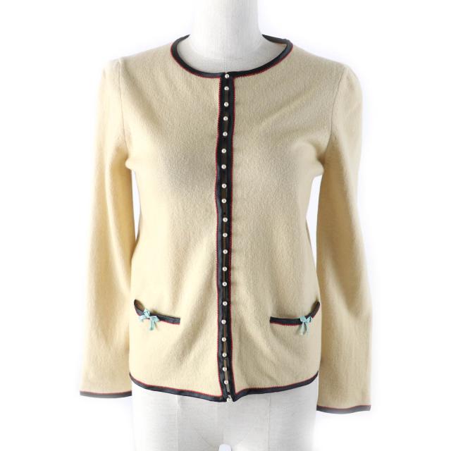 極美品☆GUCCI グッチ 501399 カシミヤ100％ Fパール装飾 リボン
