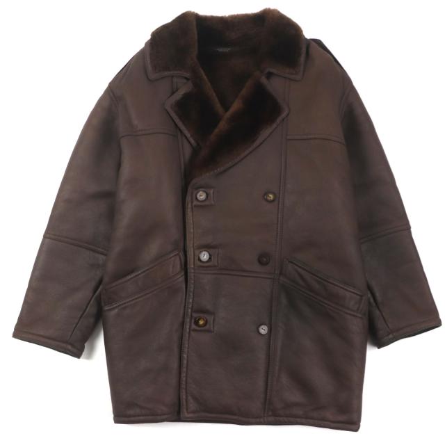 良品▼Nazareno Gabrielli ナザレノガブリエリ shearling 肉厚 ダブルブレスト ムートンコート ダークブラウン 50 イタリア製 メンズ