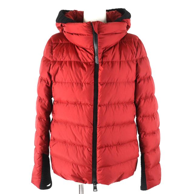 美品△Herno ヘルノ 19AW PI0975D POLAR-TECH ロゴプレート サムホール フード付き ダウンジャケット レッド系 44 正規品 レディース