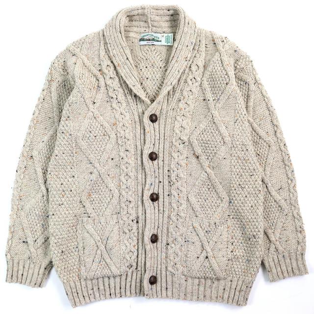極美品△Aran Crafts アランクラフト ウール100％ ショールカラー ケーブル編み アランセーター フィッシャーマンニット カーディガン XL