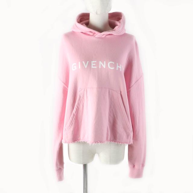 極美品★GIVENCHY ジバンシィ BWJ03M3YAC ブランドロゴ クロップドフーディー コットン100% カットオフ プルオーバー パーカー ピンク XS