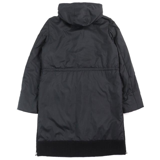 美品△BURBERRY BLACK LABEL バーバリーブラックレーベル 裏地チェック柄 ニット使い 中綿入り フーデッド ロング コート 黒 L 正規品_1