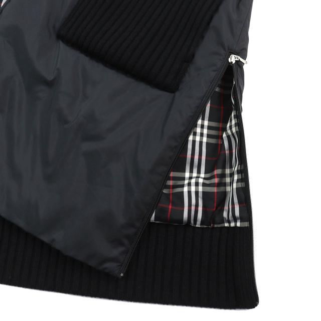 美品△BURBERRY BLACK LABEL バーバリーブラックレーベル 裏地チェック柄 ニット使い 中綿入り フーデッド ロング コート 黒 L 正規品_4