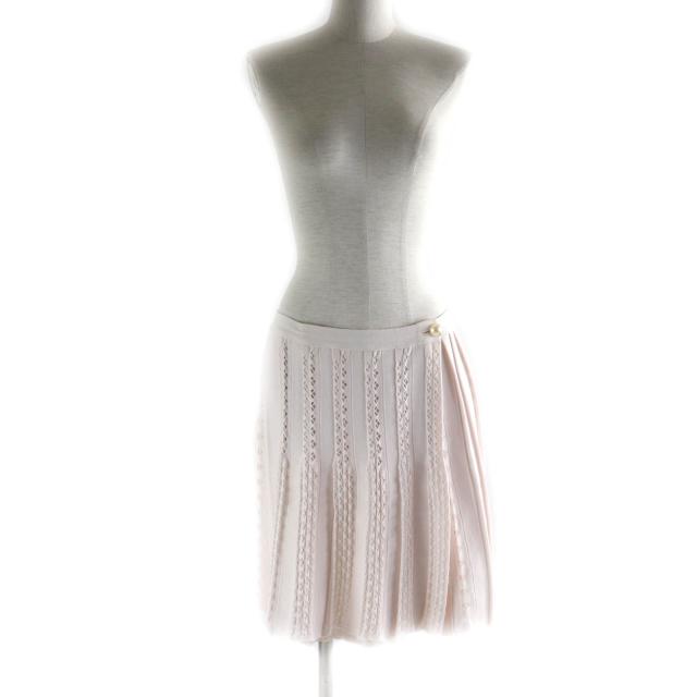 良品★CHANEL シャネル P43884 Fパールココマークボタン付 ニット プリーツスカート ラップスカート ベビーピンク 38 正規品 レディース_1