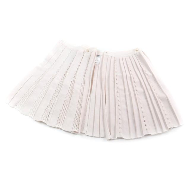 良品★CHANEL シャネル P43884 Fパールココマークボタン付 ニット プリーツスカート ラップスカート ベビーピンク 38 正規品 レディース_4